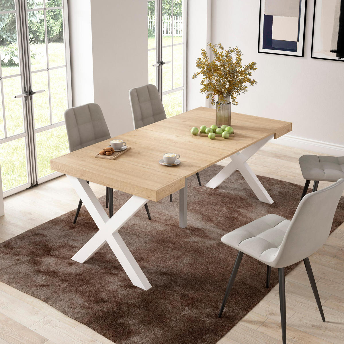 KONSOLENTISCH ausziehbar 58 bis 180cm, für 8 Gäste, eiche, 90/58/73cm - Eichefarben/Weiß, Holzwerkstoff (90/180/73cm) - Skraut Home