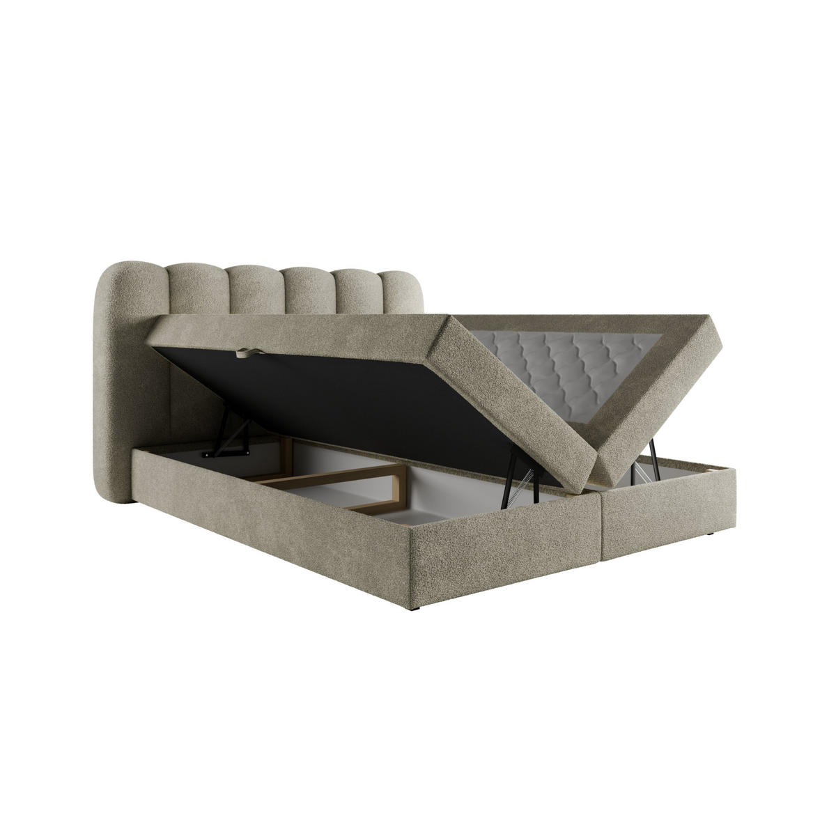 BOXSPRINGBETT SOFTI 160x200 cm, Cremeweiß Bouclé, inkl. Bettkasten & Topper - Creme, Textil (160/200cm) - Excellent Home