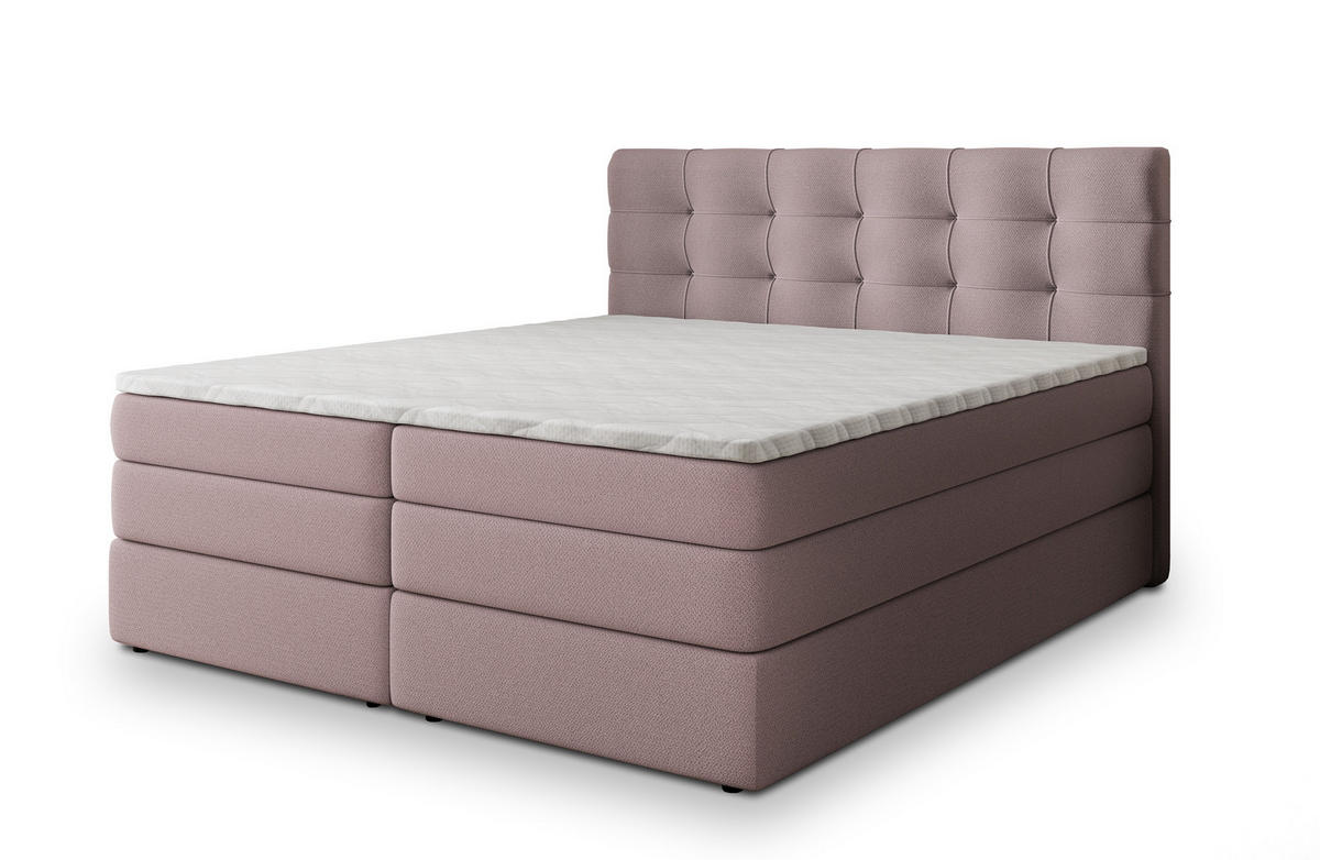 BOXSPRINGBETT AREZI 160x200 cm mit Matratze und Topper - Rosa - Rosa, Holz (160/200cm) - MASSENO