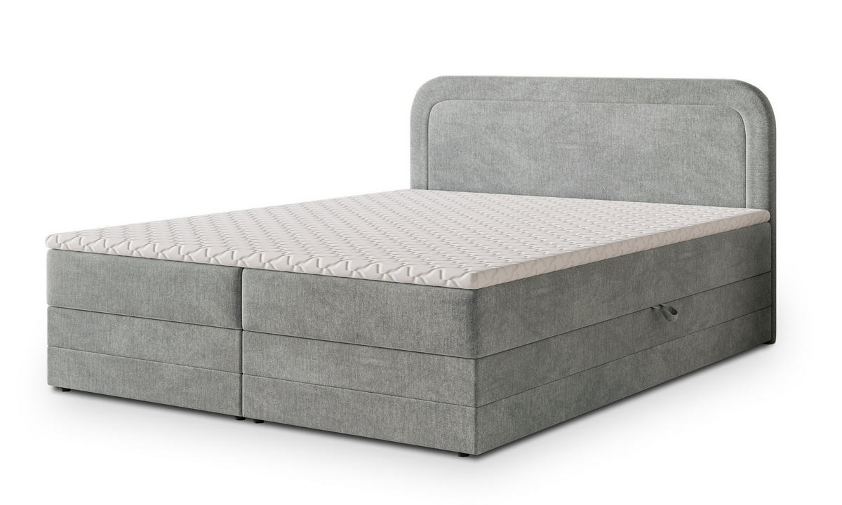 BOXBETT ARMEL 140x200 cm mit Matratze und Topper - Hellgrau - Hellgrau, Holz (140/200cm) - MASSENO