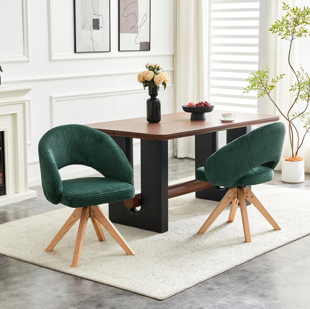 STUHL 2er-Set drehbar Samt Dunkelgrün Massivholz - Dunkelgrün, Holz (49/84/46cm) - Meubliv