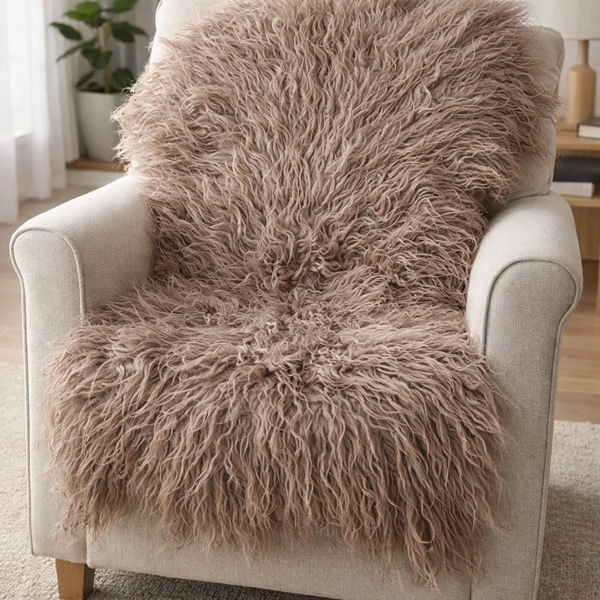 LAMMFELL Island Langhaar natur lockig weich Premium Hell Taupe ca. 135 cm - Taupe, Fell (75/135cm) - Provellus