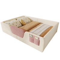 KINDERBETT aus Samt und MDF 140x190 cm Beige mit abnehmbaren Seitengittern und Stofftasche - Beige, Textil (140/190cm) - IVMEU
