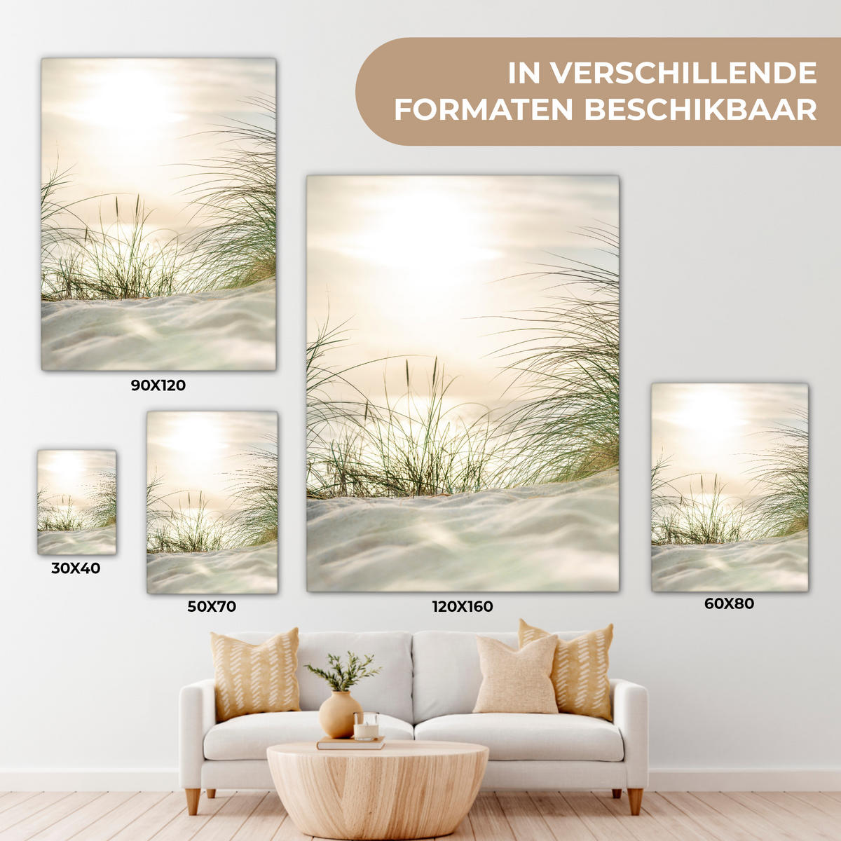 LEINWANDBILD Dünen mit Strandhafer in der Sonne des Nationalparks Schleswig-Holsteinisches Wattenmeer 60x80 cm - Creme, Textil (60/80cm) - MuchoWow