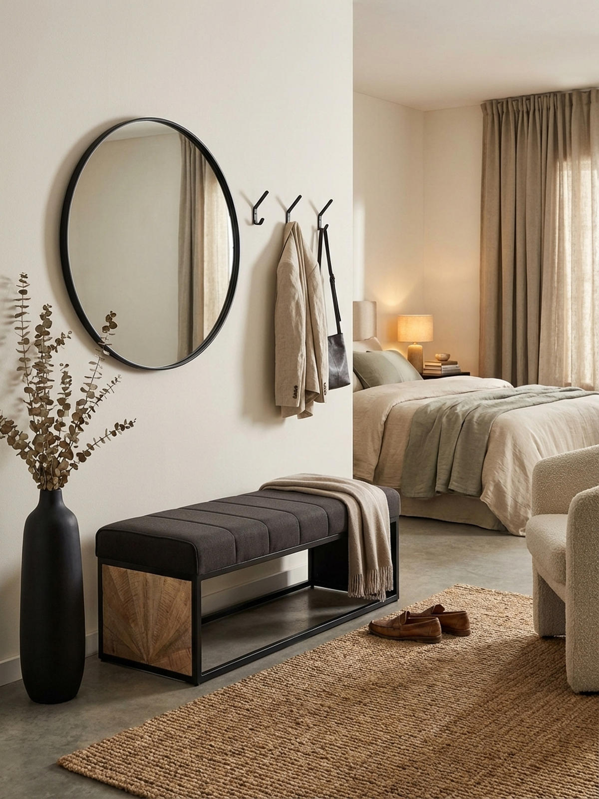 SITZBANK – Metall, Retro-Look, Rillenmuster - Schwarz, Textil/Metall (105/40/40cm) - KADIMA DESIGN