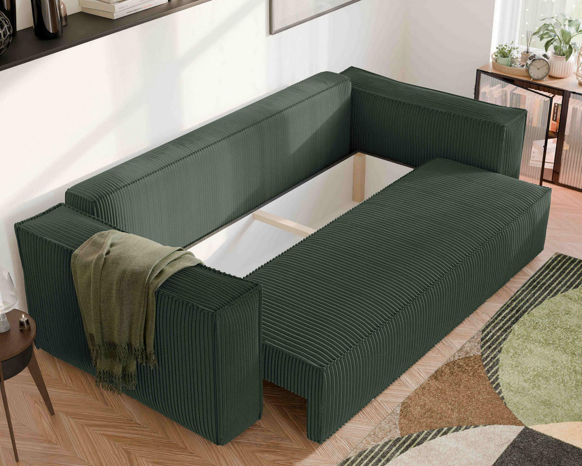 SOFA mit Schlaffunktion und Bettkasten, Grün - Grün, Holzwerkstoff/Textil (240/84/105cm) - Idohome
