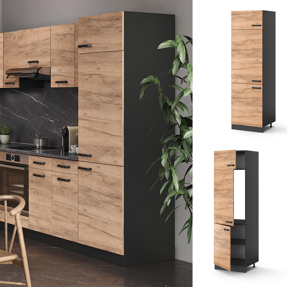 KÜHLUMBAUSCHRANK R-Line Goldkraft Eiche 60 cm - Anthrazit/Eiche Wotan, Holzwerkstoff (60/206.8/57.2cm) - Vicco