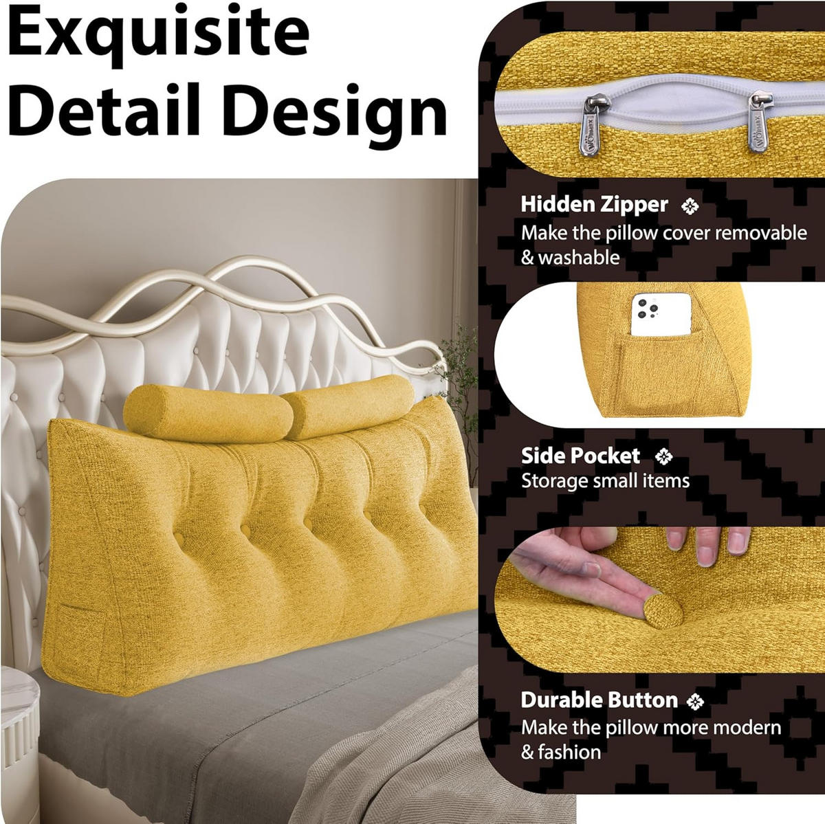 KEILKISSEN mit einem runden Kissen 3er-Set Leinen gelb 160cm - Gelb, Textil (20/160cm) - Vercart