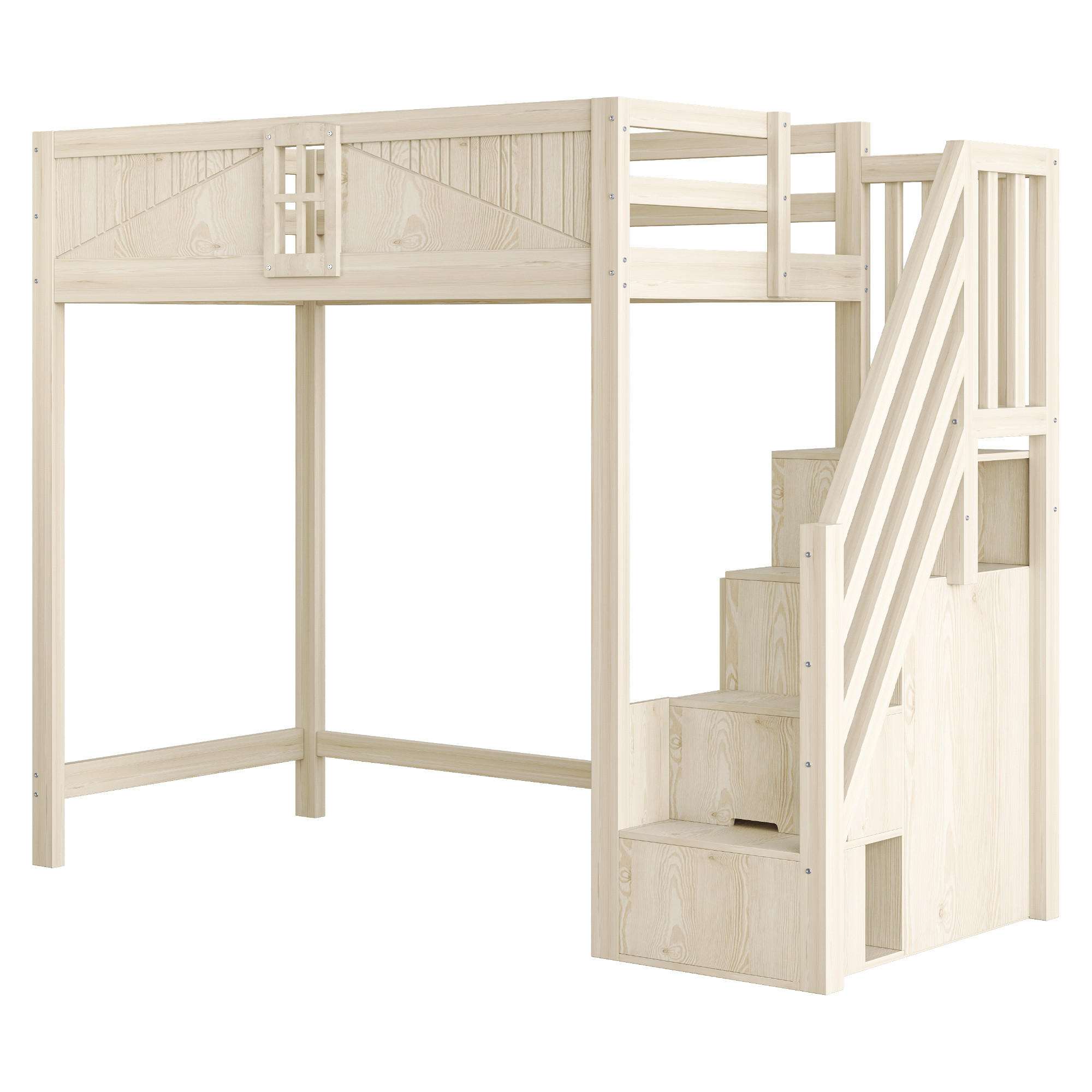 HOCHBETT 90/200 cm DE-01444, in Holzfarbe, mit Sicherheitstür und Stauraumleiter - Naturfarben, Holz (90/200cm) - ComfortXL