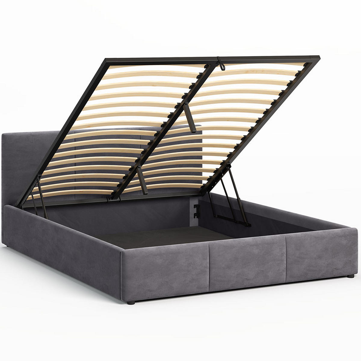 POLSTERBETT 160×200 cm mit Bettkasten und Lattenrost Nela HLR-21 Grau Velours - Dunkelgrau/Grau, Holz/Metall (160/200cm) - Jana