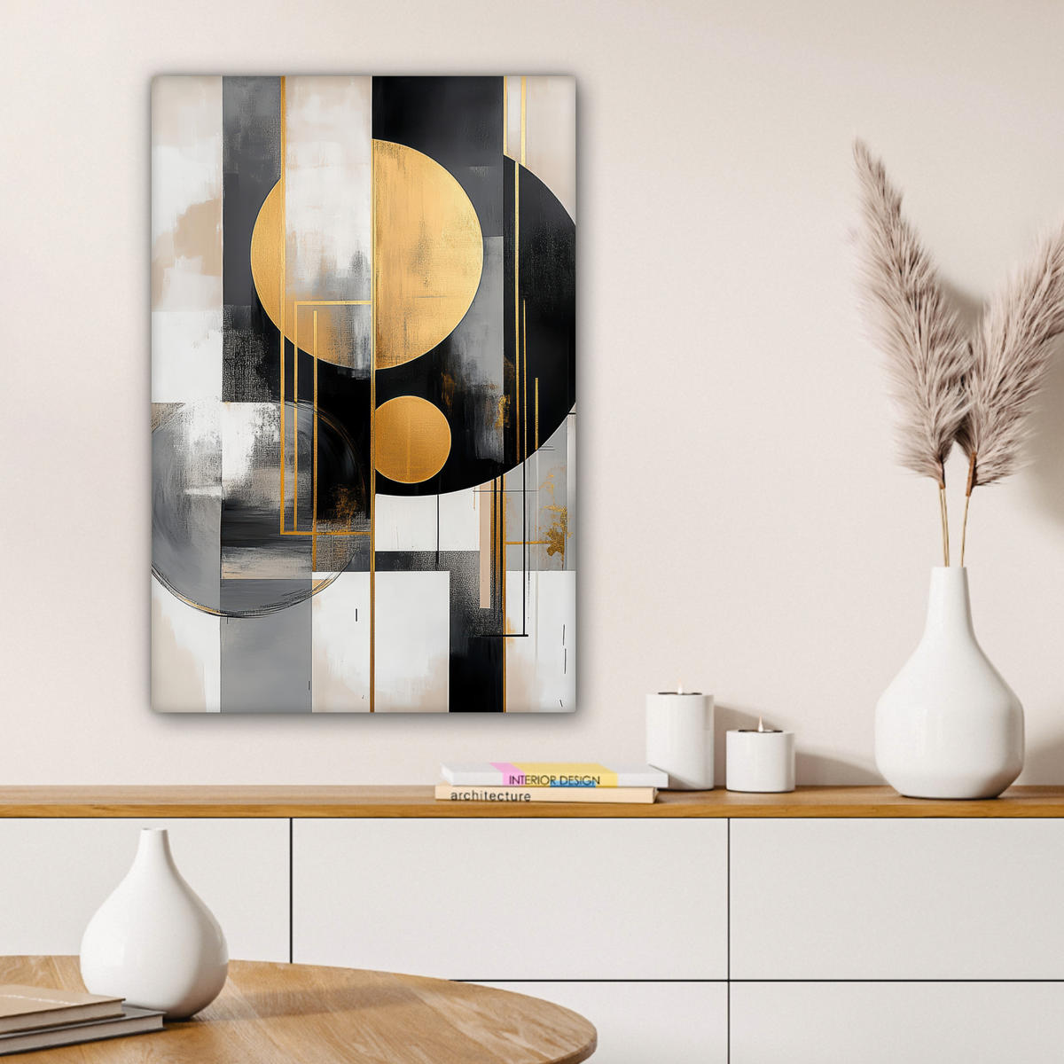 LEINWANDBILD Abstrakt - Gold - Silber - Formen - Ästhetisch - Modern 60x90 cm - Goldfarben, Textil (60/90cm) - MuchoWow