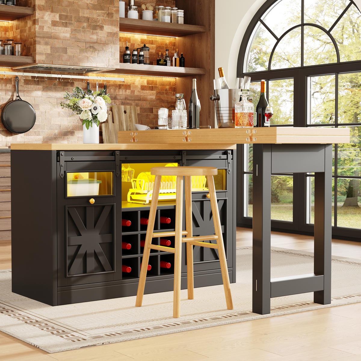 BARTISCH DE-38582 ausziehbar 120-197 cm 360° drehbar und RGB-LED Schwarz - Schwarz, Holzwerkstoff (40/120/72cm) - ComfortXL