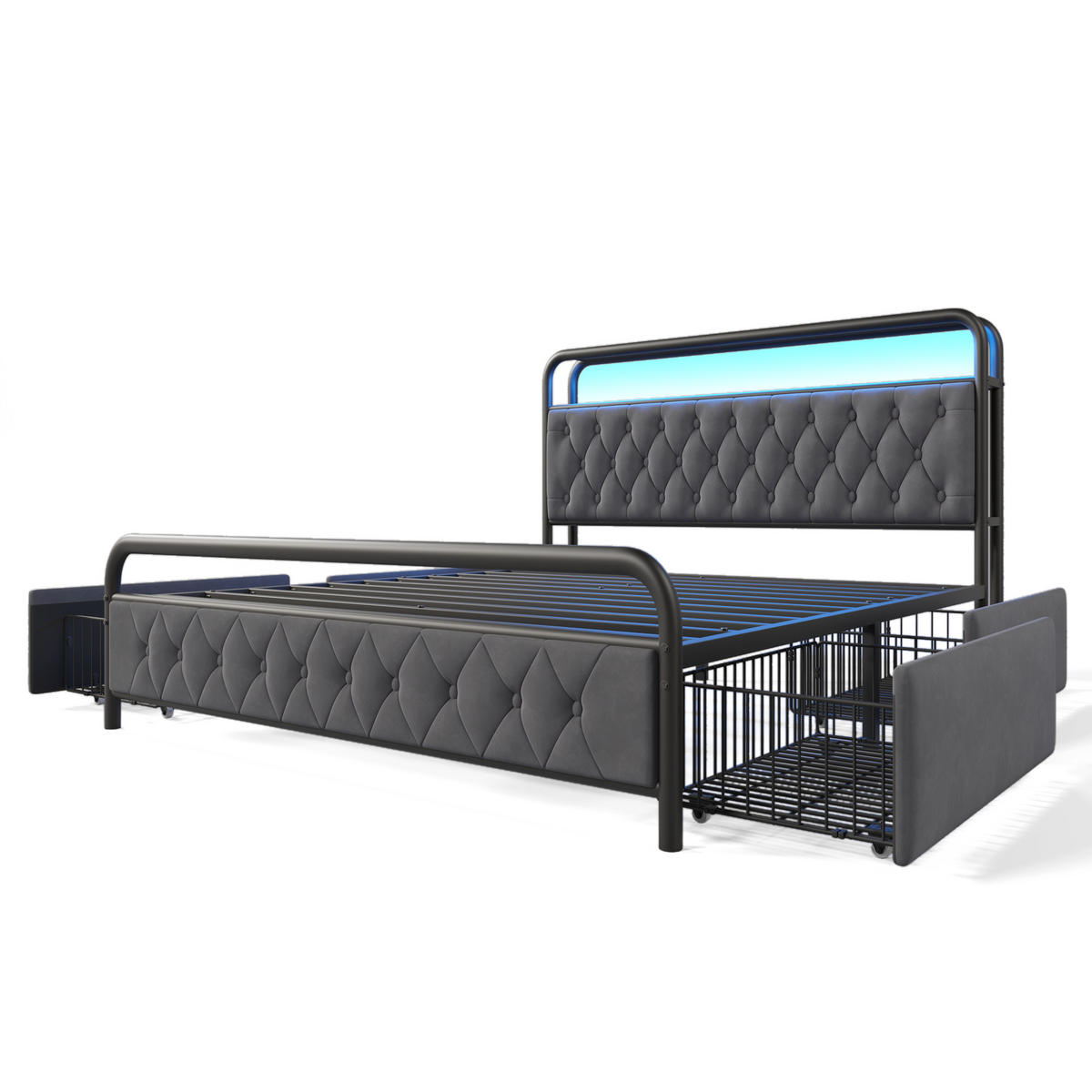 POLSTERBETT 140/200 cm Grau mit USB- und Type-C-Anschlüssen und LED-Beleuchtung - Grau, Textil (140/200cm) - OKWISH