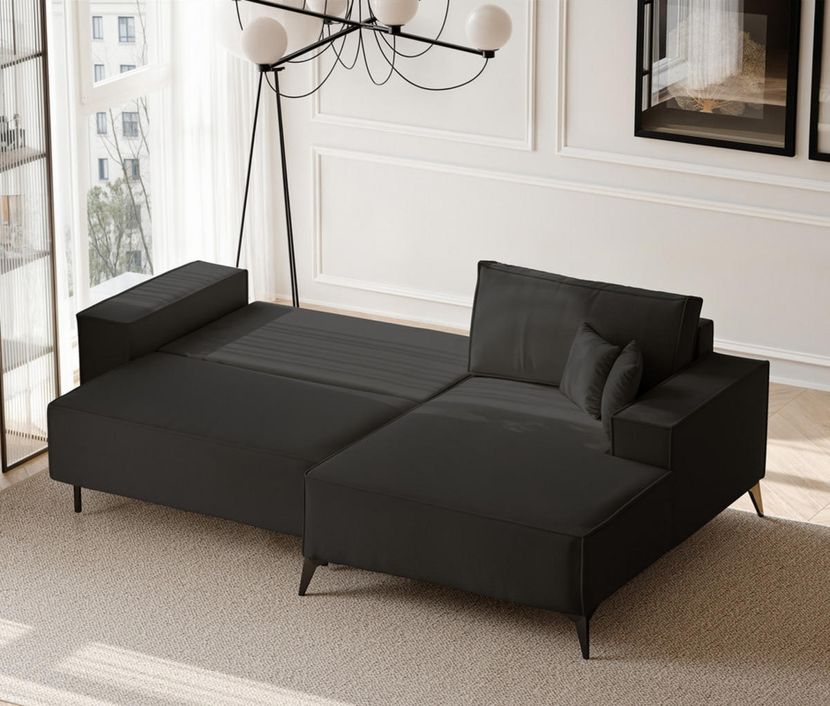 ECKSOFA OTIS Rechts, mit Schlaffunktion und Bettkasten, Anthrazit - Anthrazit, Textil/Metall (294/185cm) - Idohome