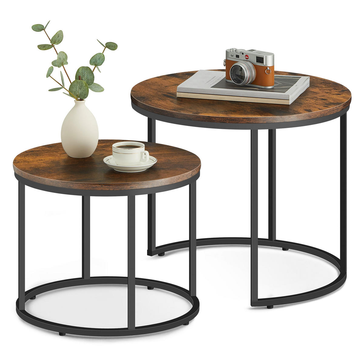COUCHTISCH 2er Set rund - Alteiche, Holzwerkstoff/Metall (53/53/45cm) - Mat-Haus