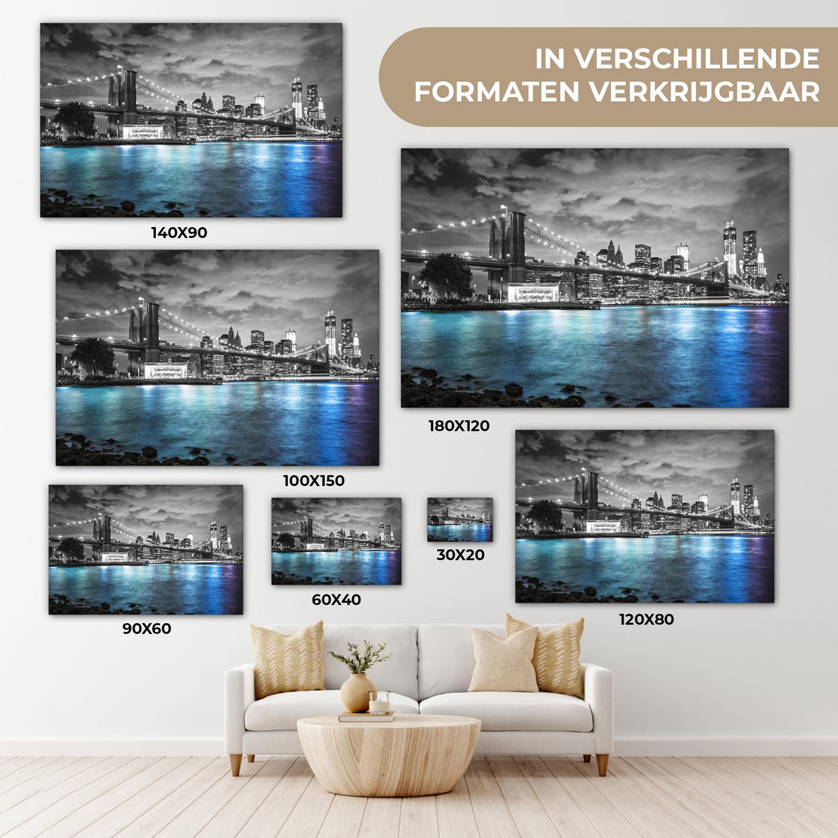 LEINWANDBILD New York - Skyline - Stadt - Blau Deko Schlafzimmer 30x20 cm - Blaugrau, Textil (30/20cm) - MuchoWow