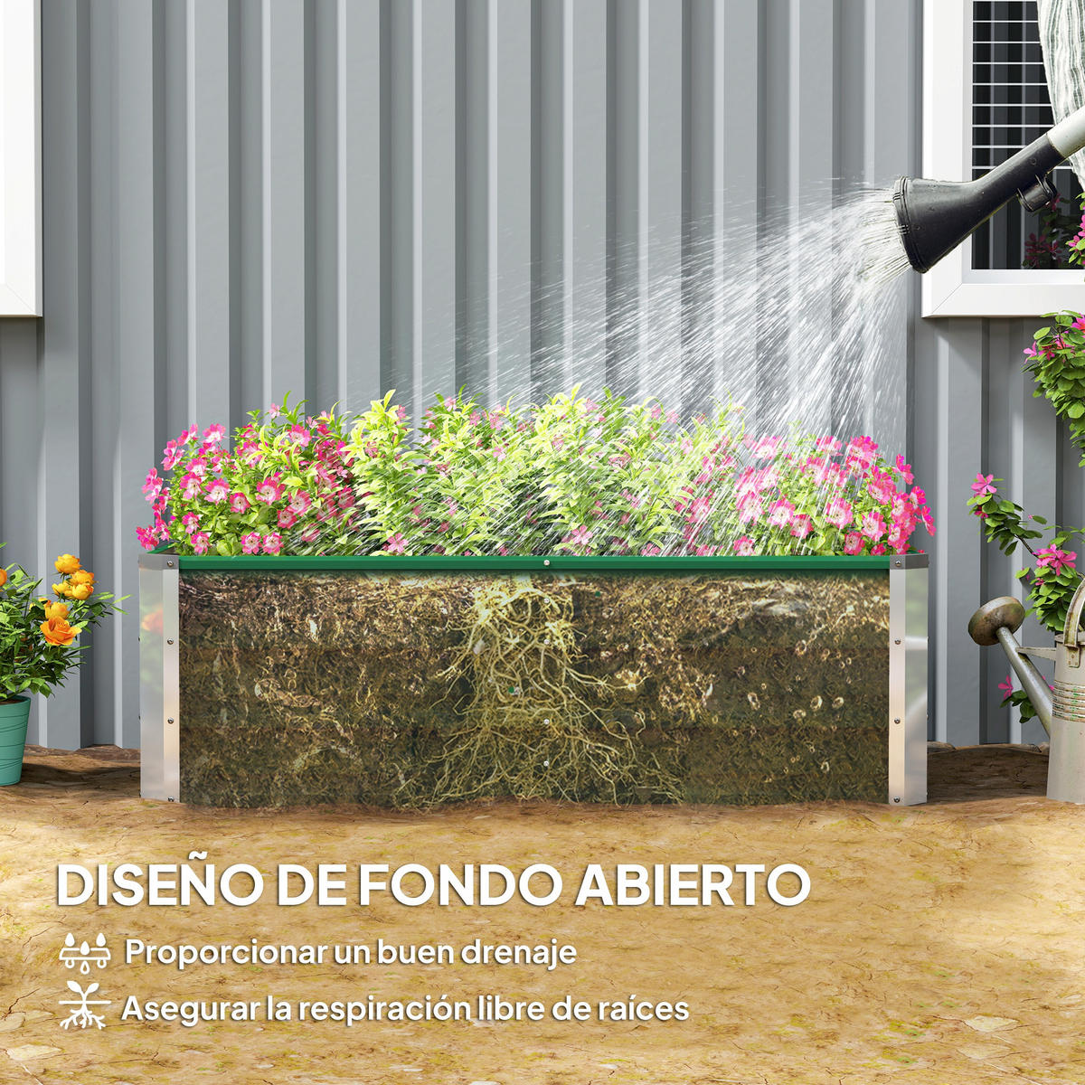 HOCHBEET, Stahl mit Handschuhen, Grün, rechteckig, für Terrasse & Garten - Multicolor, Holzwerkstoff (125/40/47cm) - FORIOUS