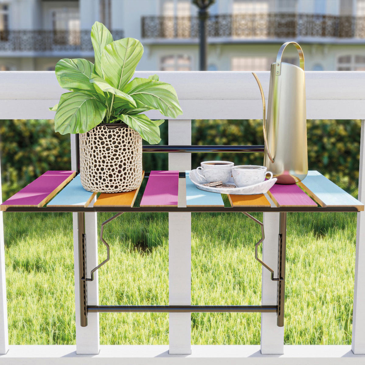 BALKONHÄNGETISCH Petäjävesi - Multicolor, Holz/Metall (40/60/58cm) - [en.casa]