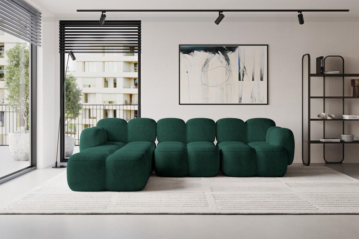 ECKSOFA modulares Sofa Links Miko-L2 302x205x75 Grün Velours - Schwarz/Grün, Holzwerkstoff/Kunststoff (302/205cm) - ALTDECOR