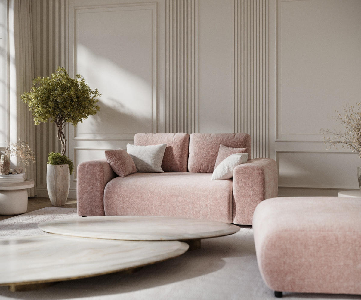 2-SITZER-SOFA Zanzibar Rosa Chenille - Schwarz/Rosa, Holz/Holzwerkstoff (178/79/108cm) - Maison de Reve