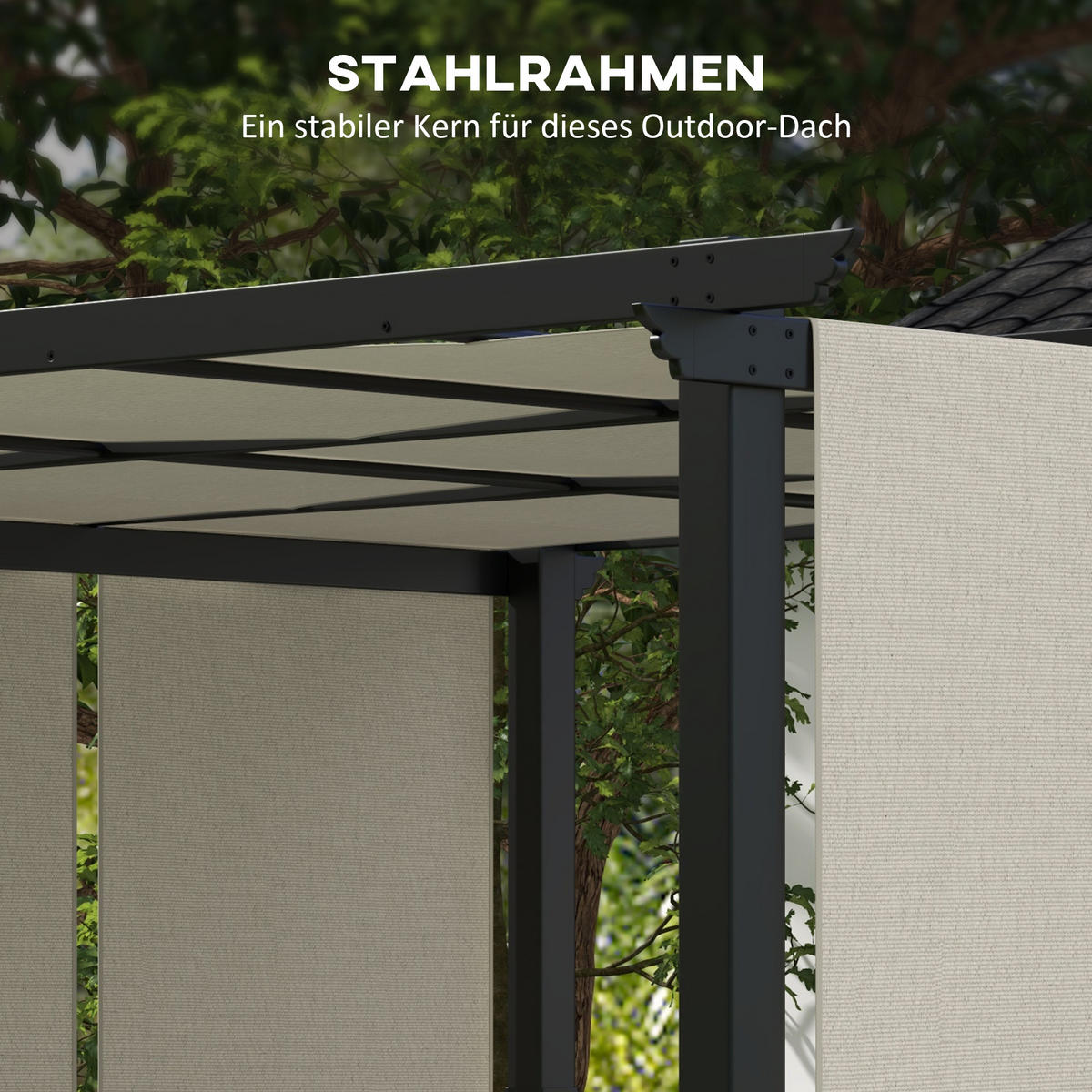 PERGOLA Stahl Polyester Beige - Beige, Textil/Metall (296/235/357cm) - Outsunny
