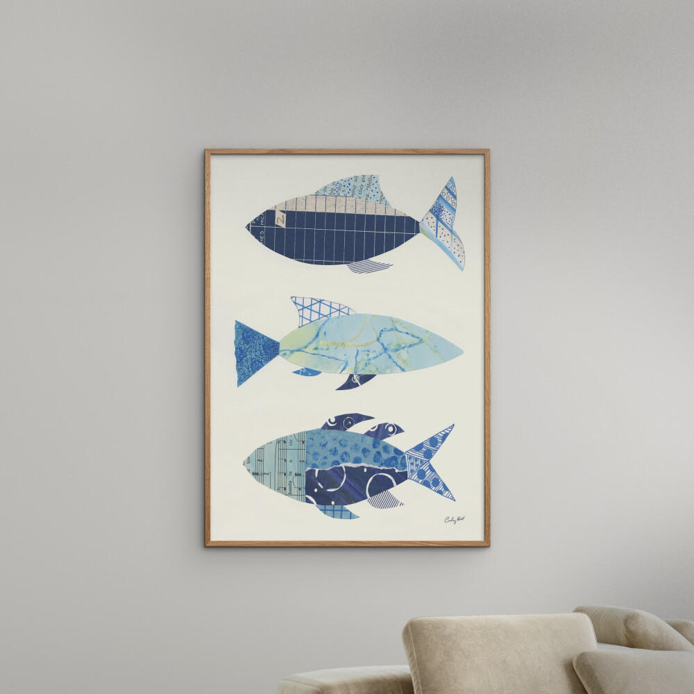 POSTER mit Rahmen Wild Apple - Go With the Flow IV - Blau/Eichefarben, Holz/Papier (70/100cm) - Poster&Frame