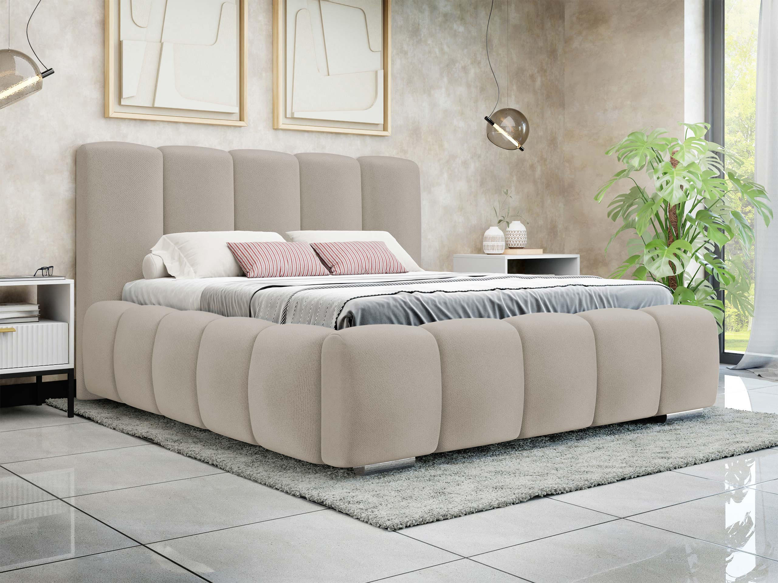 POLSTERBETT Wizko - Chromfarben/Beige, Holz/Holzwerkstoff (140/200cm) - MIRJAN24