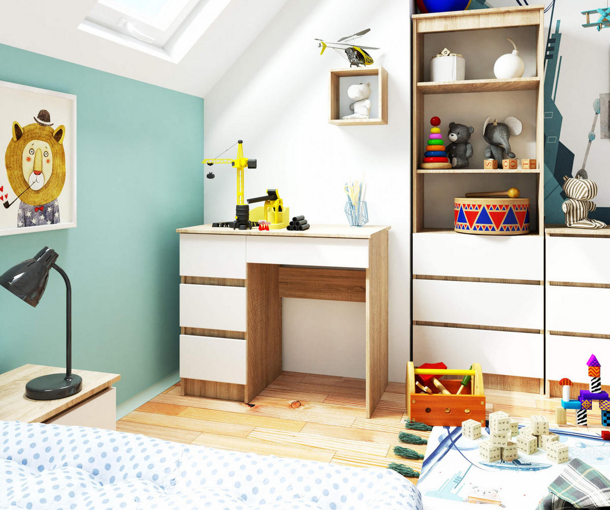 SCHREIBTISCH Eiche Sonoma, Weiß 77/90/50 - Weiß/Sonoma Eiche, Holzwerkstoff (50/90/77cm) - RAUMHIRSCH FURNITURE