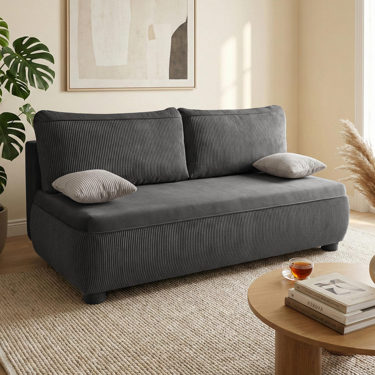 SCHLAFSOFA Aida 3-Sitzer mit Schlaffunktion, Grau - Grau, Textil (211/88/93cm) - Beautysofa