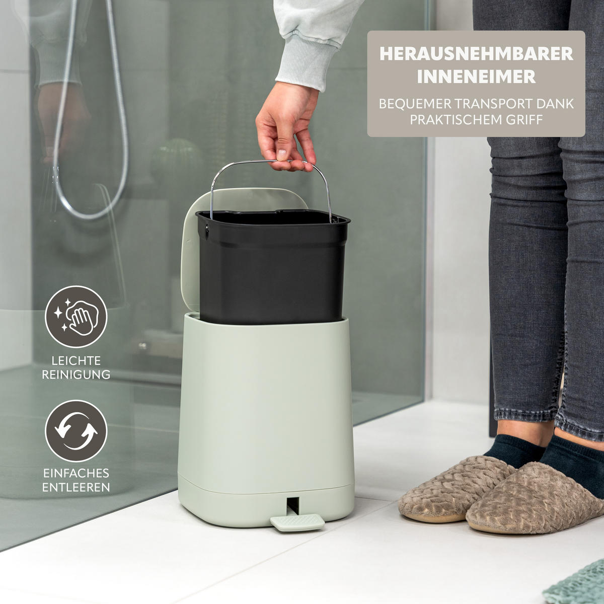 KOSMETIKEIMER VALONA, Kunststoff, salbei - Salbeigrün, Kunststoff (24/26/21cm) - eluno