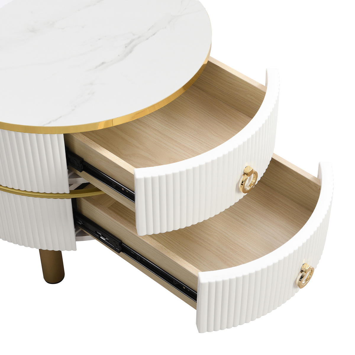 COUCHTISCH 70/70/45 cm mit 2 Schubladen und brauner Glasplatte - Weiß, Holzwerkstoff (70/70/45cm) - OKWISH