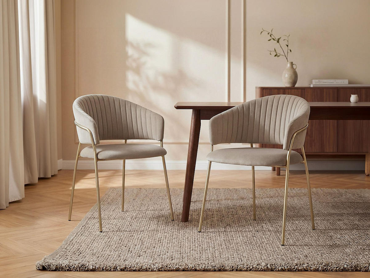 STUHL - 55 cm x 55 cm - Samt, Stoff - Beige - MADOLIA - Beige, Textil (55/81/55cm) - Vente-Unique