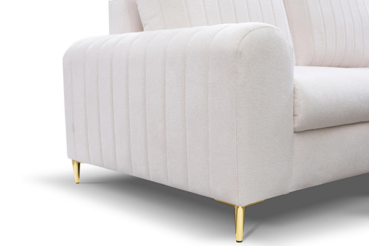 ECKSOFA VERONA R-S Creme Geflochtener Stoff mit Schlaffunktion - Creme, Holz (251/164cm) - MASSENO