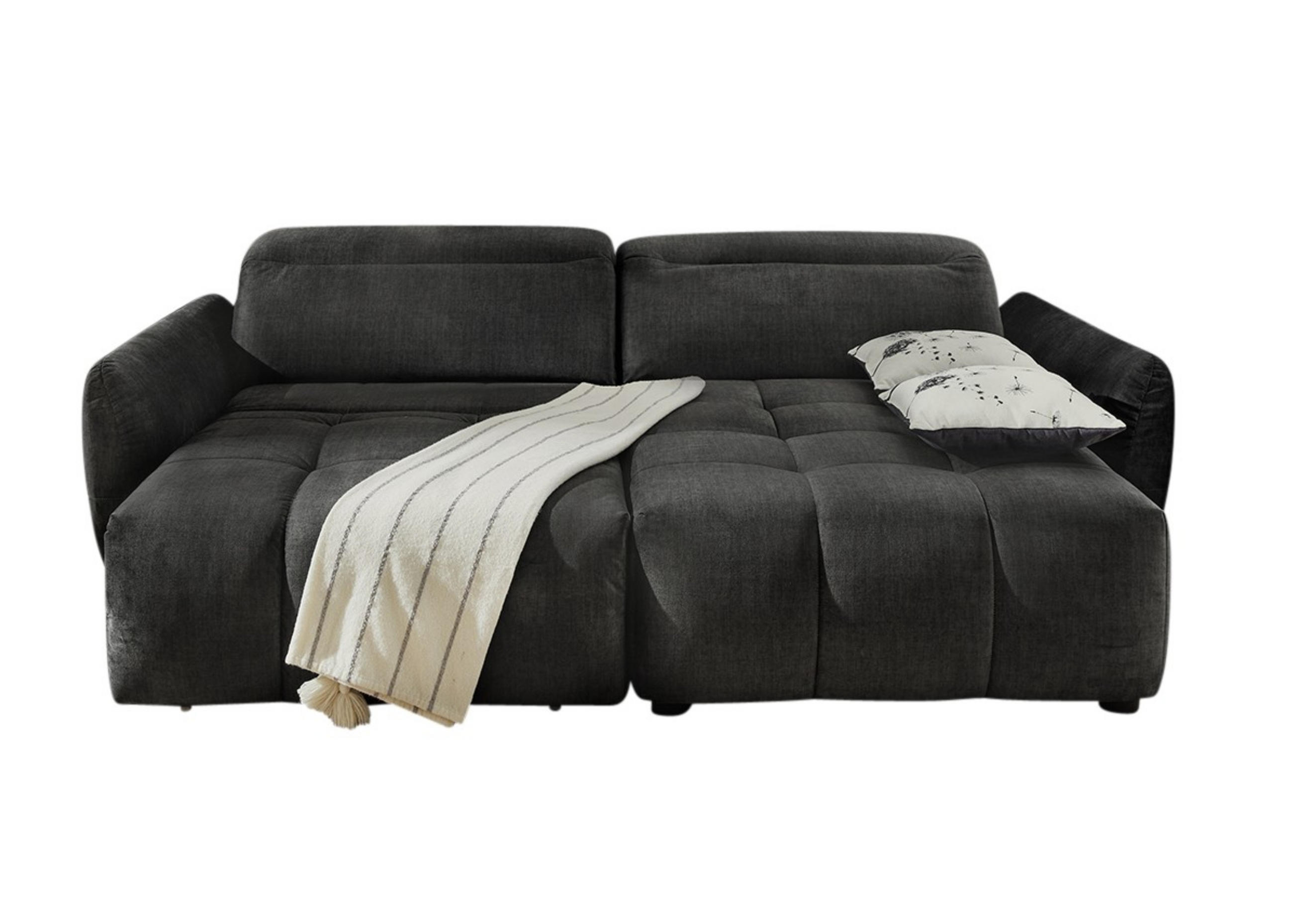 ECKSOFA 260/191/106 cm mit elektrischer Sitztiefenverstellung, Kopflehnen verstellbar, USB-A u. USB-C-Ladefunktion, Velours Anthrazit Schwarz / 15406 - Anthrazit/Multicolor, Kunststoff/Textil (260/191cm) - luma-home