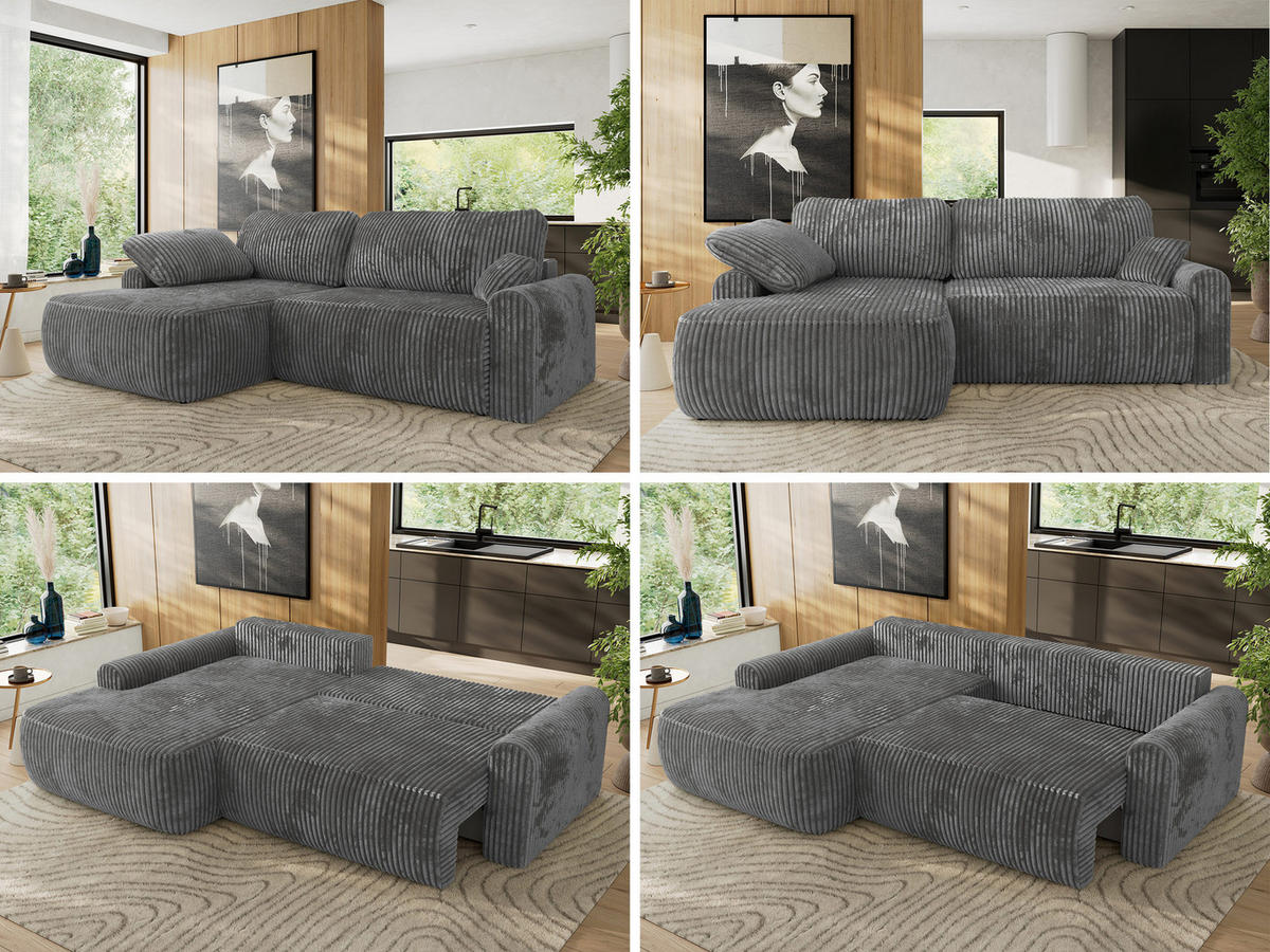 ECKSCHLAFSOFA CUBO L Dunkelgrau Cord - links - Dunkelgrau/Schwarz, Kunststoff/Textil (273/187cm) - MKS