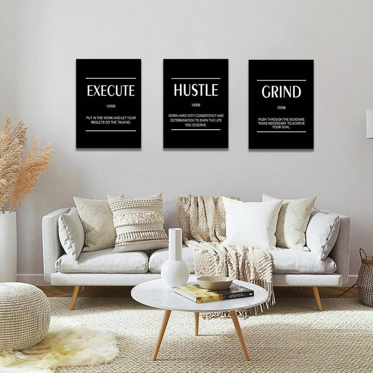 LEINWANDBILD 3-teiliges Set "Execute Hustle Grind" 30 x 40 cm - Schwarz, Textil (40/0.5cm)