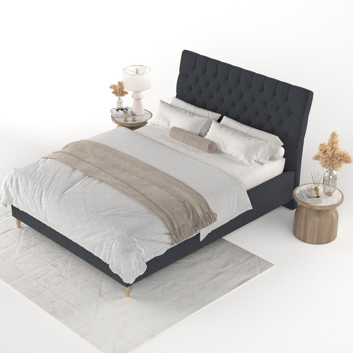 POLSTERBETT Lira 120/200 cm Anthrazit im Riva Stoff - Anthrazit/Naturfarben, Holz/Holzwerkstoff (120/200cm) - AltaBeds