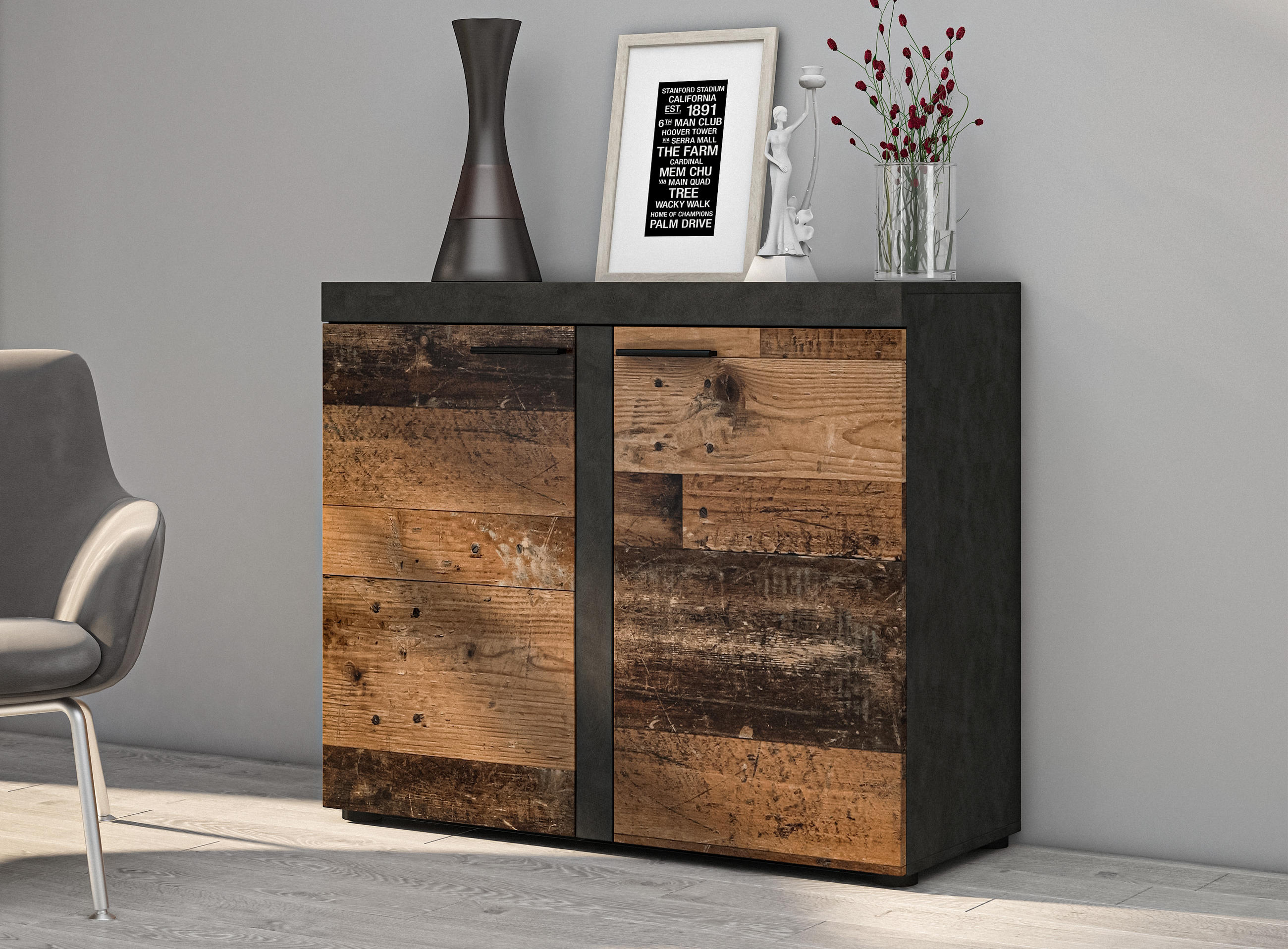 SIDEBOARD Spacoro 2D Matera, Old Style 97,2/82/40,3 cm – Schmale Kommode Modern - Dunkelgrau/Bronzefarben, Holzwerkstoff/Kunststoff (97/82/40cm) - AX Living