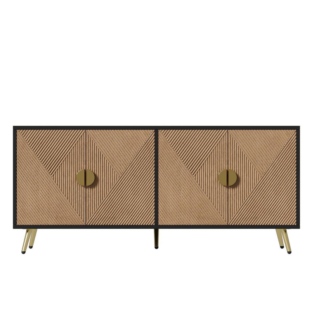 SIDEBOARD 160 cm 4 Türen Goldgriffe - Schwarz, Holz (160/75/40cm) - LEBENLANG