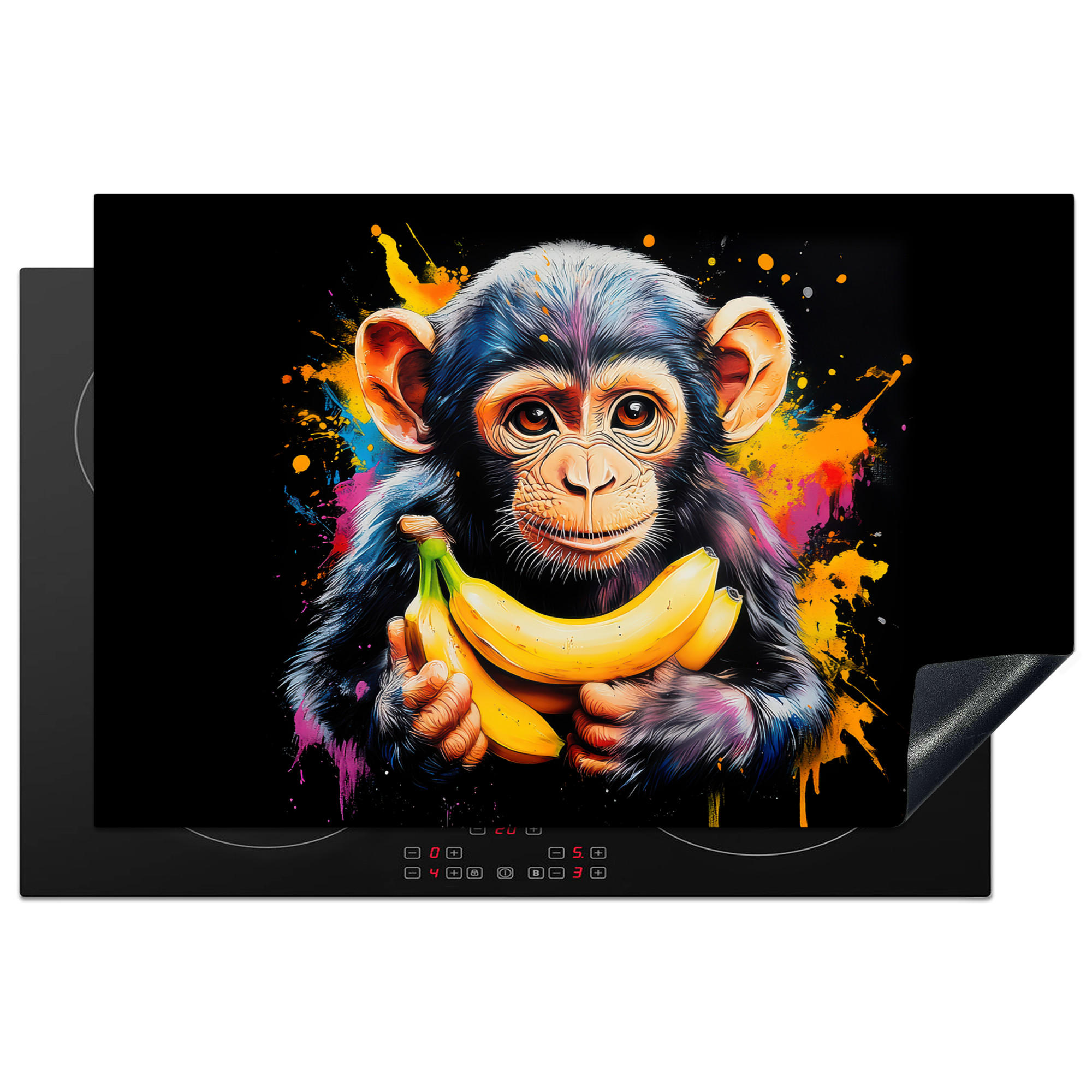 HERDABDECKPLATTE Affe - Graffiti - Farbenfroh - Bananen - Modern 81x52 cm - Gelb, Kunststoff (81/0.2/52cm) - MuchoWow