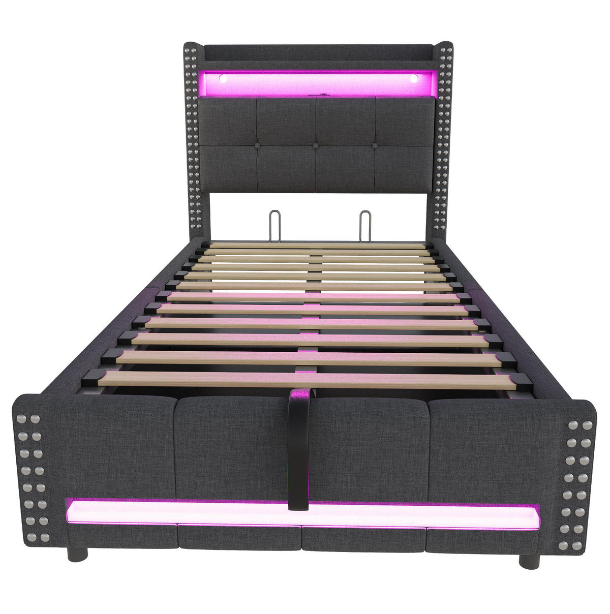 POLSTERBETT 90/200 cm mit LED-Beleuchtung und Bettkasten in Grau - Grau, Textil (90/200cm) - BEAOK