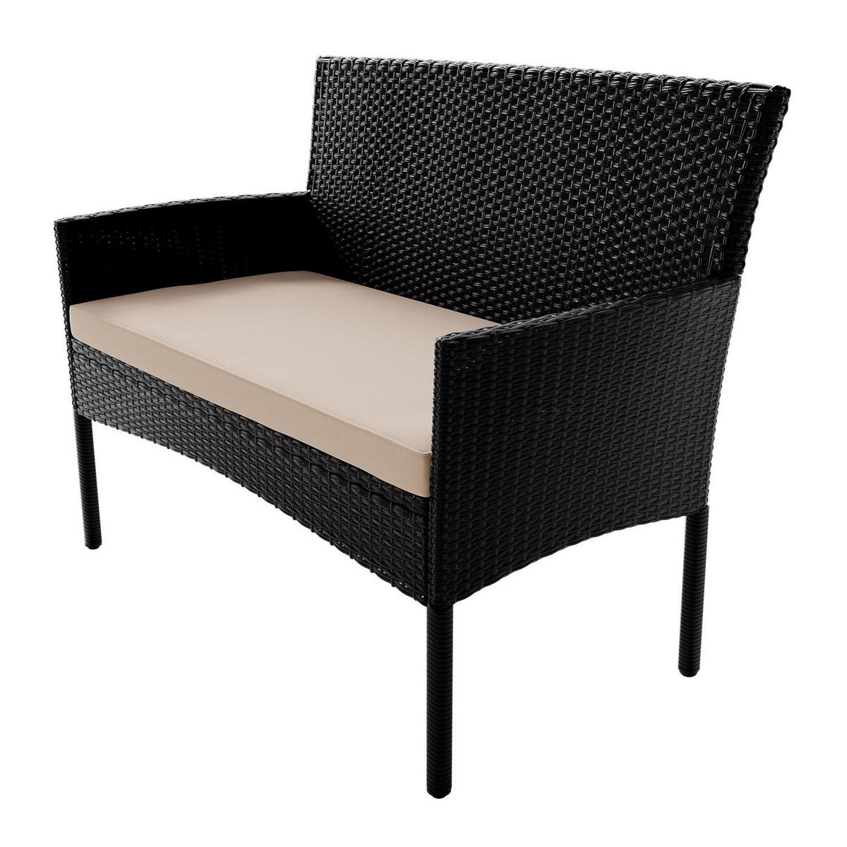 GARTENSET Fort Myers schwarz / cremeweiß - Creme/Schwarz, Kunststoff/Metall - Juskys