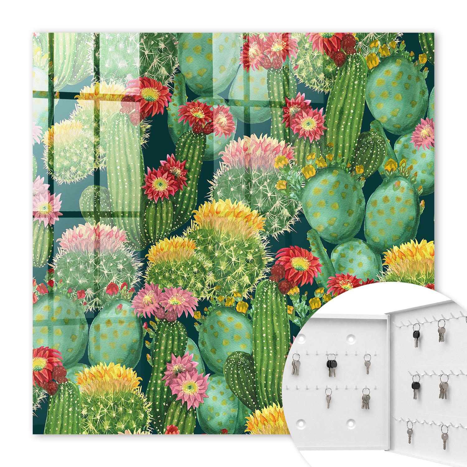 SCHLÜSSELBOX Weiß 30x30 cm – Türöffnung nach rechts - Bunter Garten - Grün, Metall (30/30/5cm) - TULUP