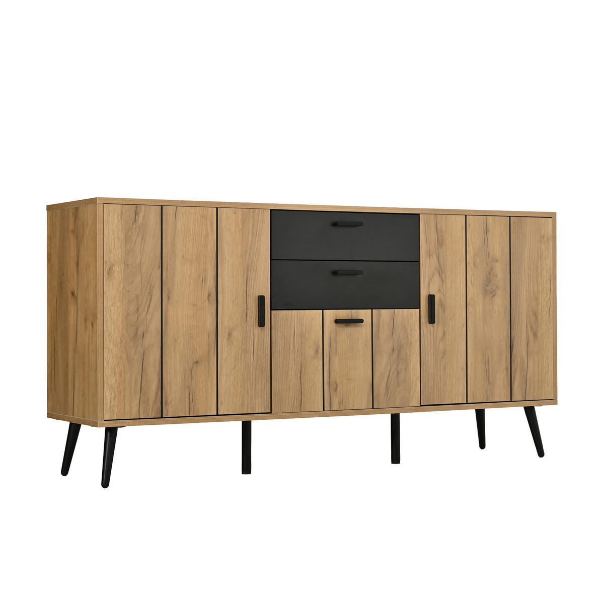 SIDEBOARD mit 2 Schubladen und 3 Türen mit großer Arbeitsplatte Schwarz/Holzfarbe 140/35/67 cm - Schwarz/Naturfarben, Holzwerkstoff (140/67/35cm) - EVRYAE