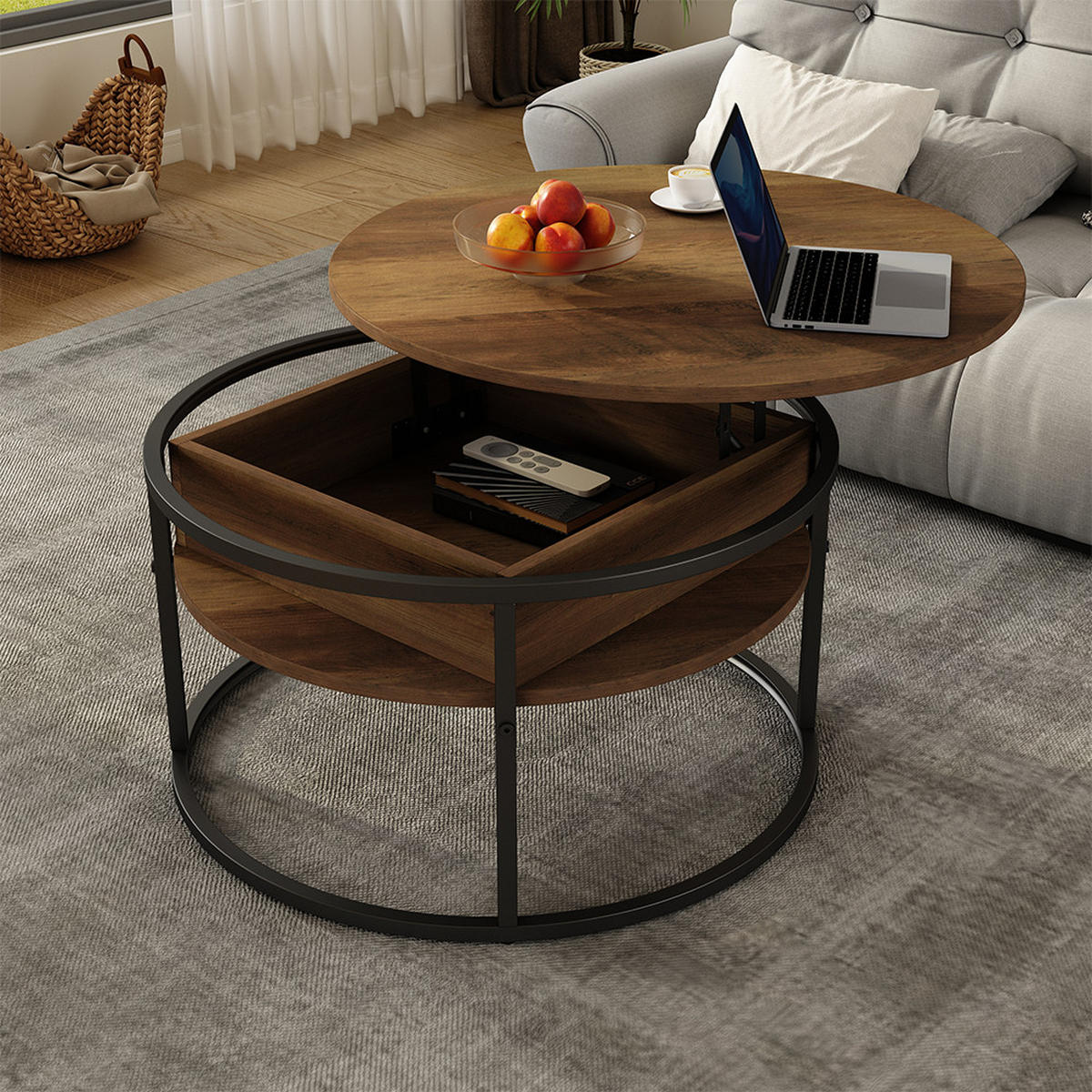 COUCHTISCH Marlo Holz 77 x 77 cm - Schwarz/Sonoma Eiche, Holzwerkstoff (77/77/52cm) - Vicco