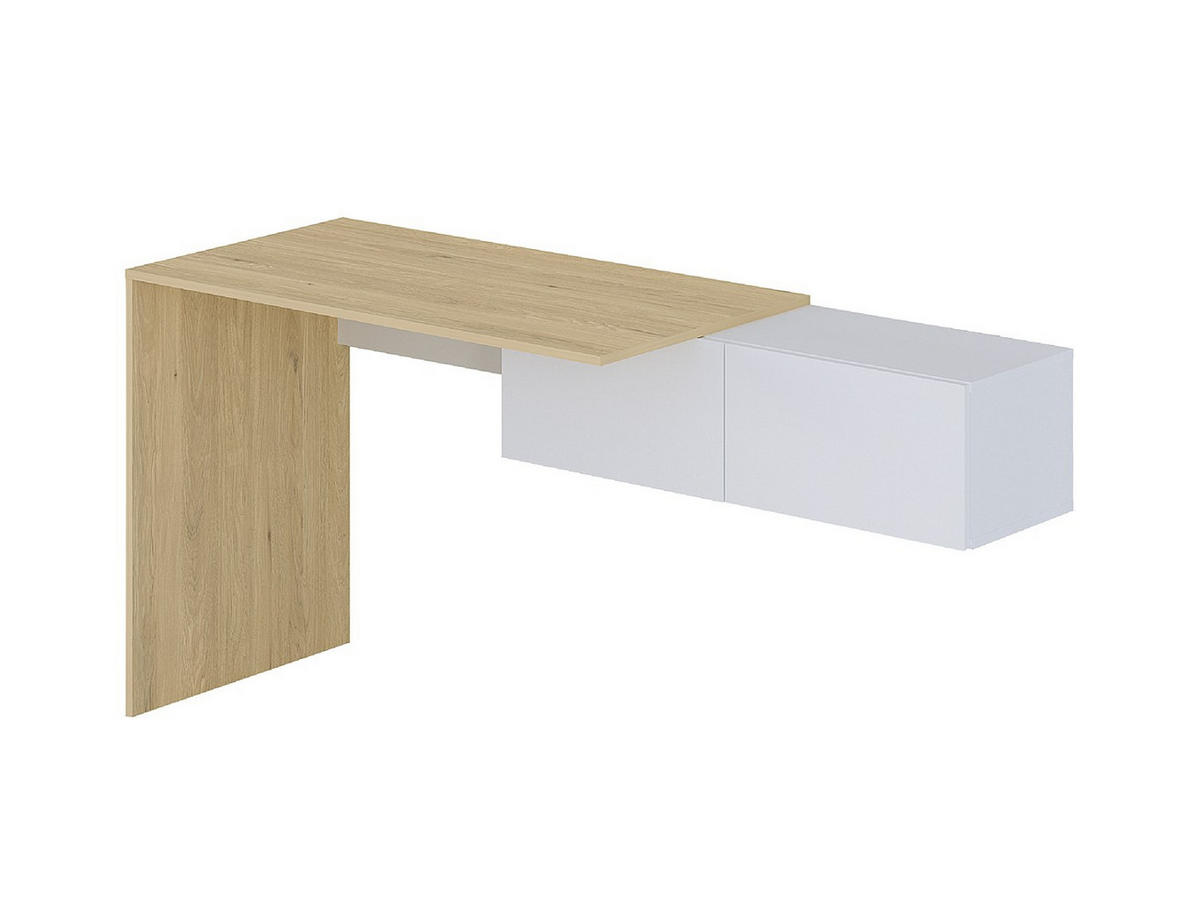 KONSOLENSCHREIBTISCH hängend mit 2 Schränken - Holzfarben & Weiß - MOLAWA - Naturfarben, Holz (150/55/74.5cm) - Vente-Unique