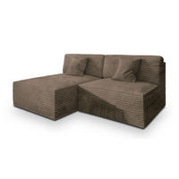 ECKSOFA FIORO Beige Kordstoff mit Schlaffunktion - Beige, Holz (204/148cm) - MASSENO