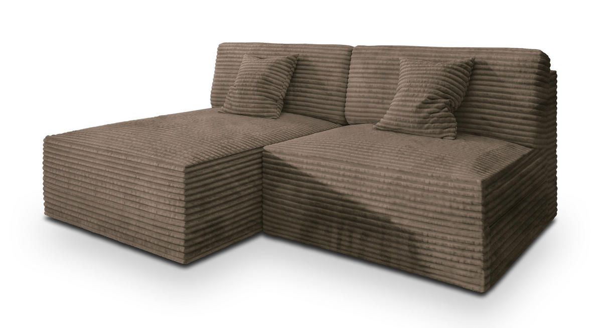 ECKSOFA FIORO Beige Kordstoff mit Schlaffunktion - Beige, Holz (204/148cm) - MASSENO