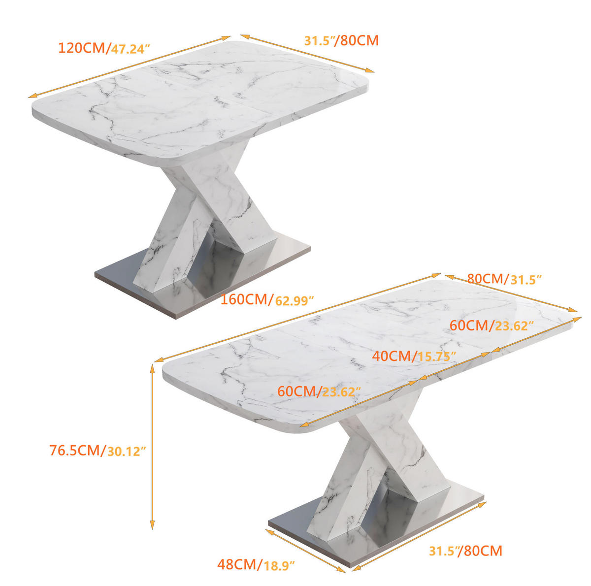 ESSTISCH 120/160/80/76,5 cm Weiß aus MDF und Stahl mit Ausziehfunktion - Weiß, Holzwerkstoff (160/80/76.5cm) - OKMYHOME