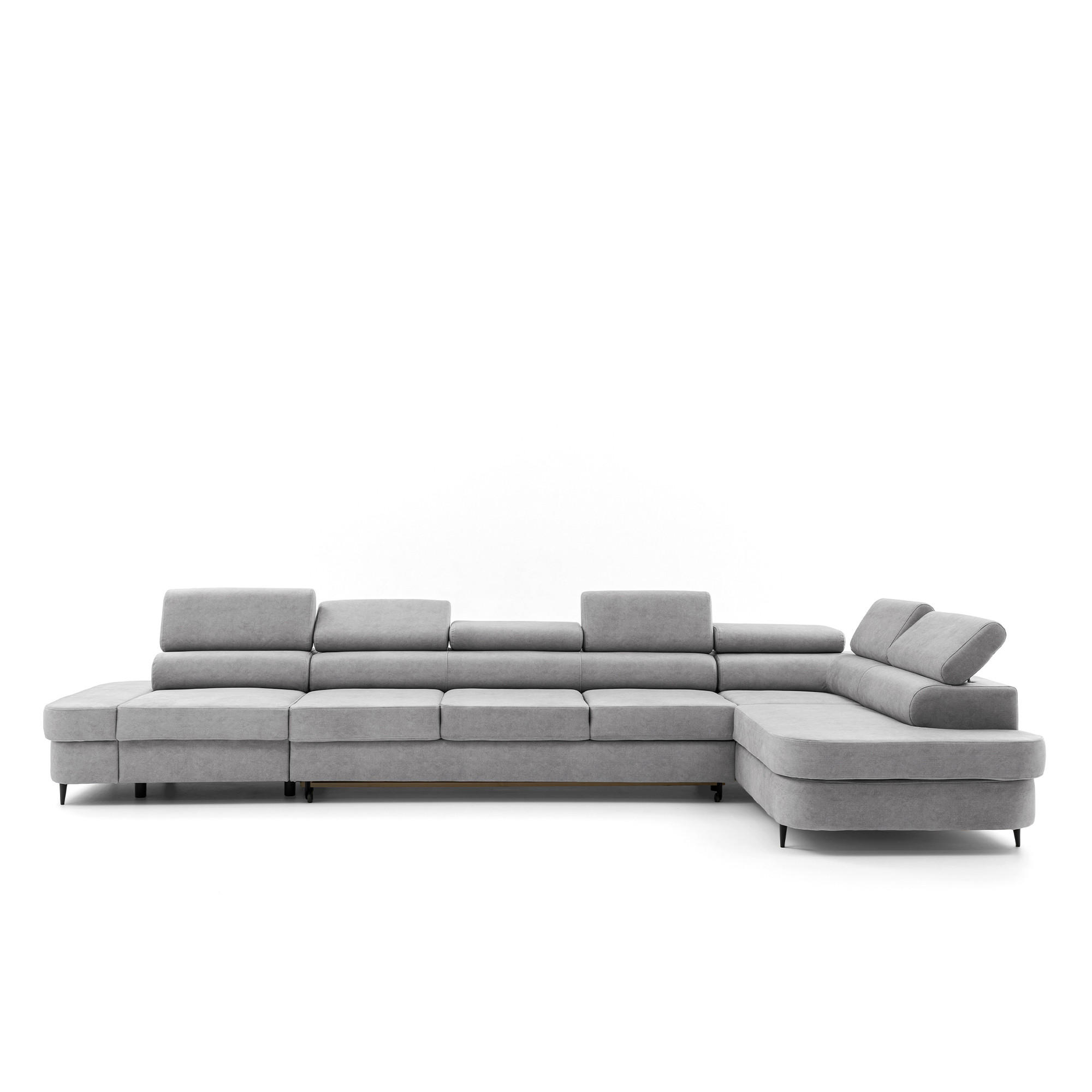 ECKSOFA PRIAM XXL L-Form Rechts mit Schlaffunktion 125x265 Velours Hellgrau - Hellgrau/Schwarz, Holz/Textil (420/203cm) - Muffo